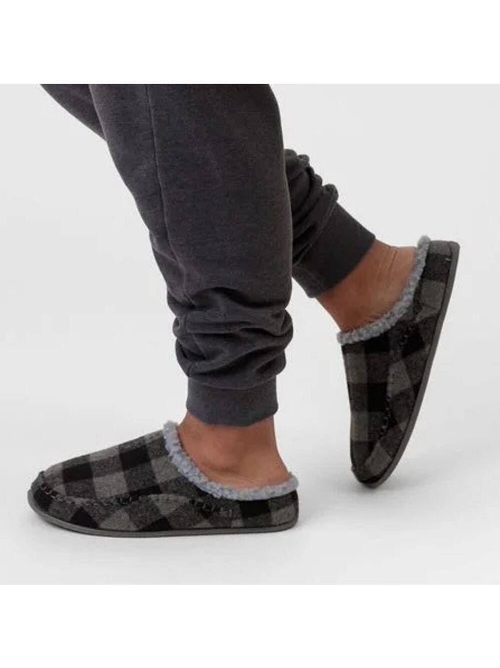 NWB Deer Stags Nordic Clog Slippers Grey & Black Plaid Unisex Mens 7 Womens 9